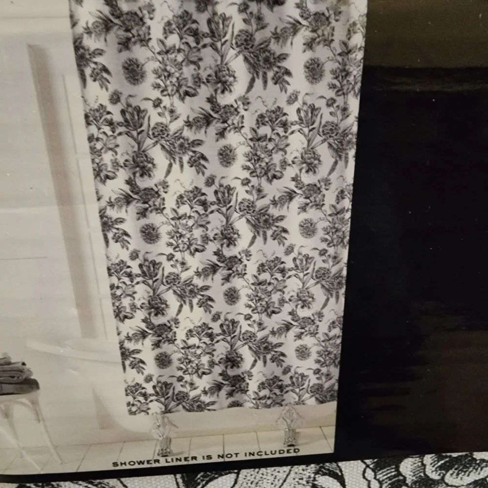 Ralph Lauren Black White Toile Fabric Shower 100% Cotton Curtain Floral Sketch
